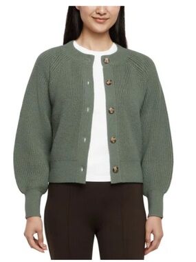 Banana Republic Sage Green Ribbed Crewneck Button Cardigan
